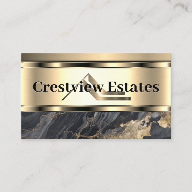 Real Anwesen Metal Gold Logo | Marmor Visitenkarte (Vorderseite)