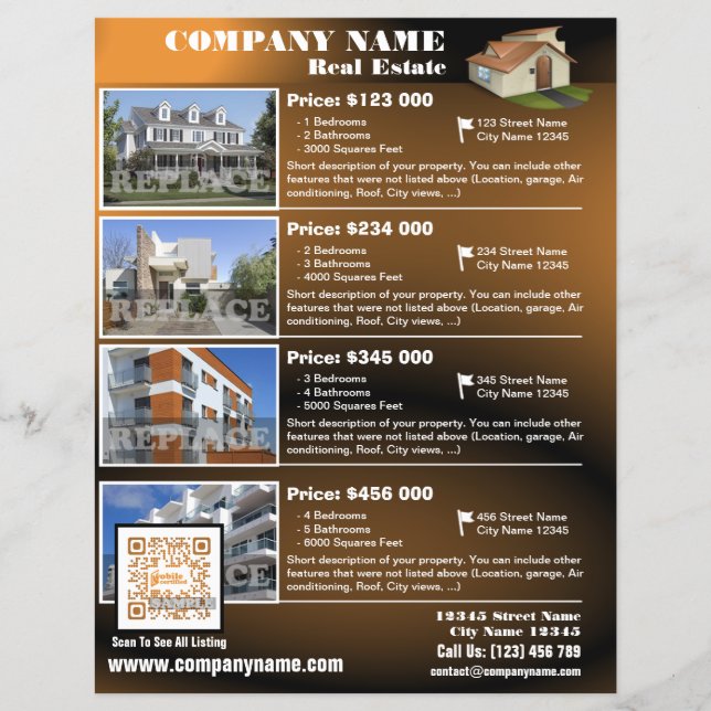 Real Anwesen - Moderner QR-Code-Flyer - braun (QR4 Flyer (Vorne)