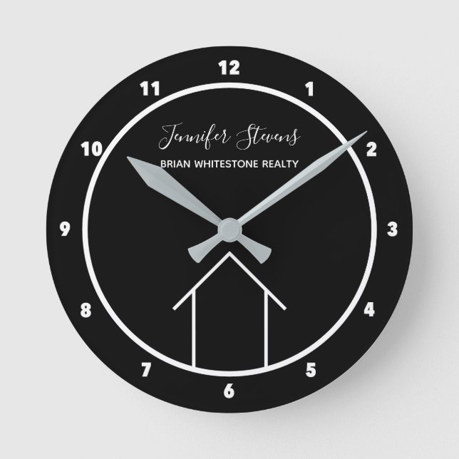 Real Anwesen Moderner Schwarz-weißer Kundendienst Runde Wanduhr (Vorderseite)