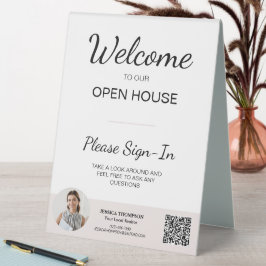 Real Anwesen Open House-Sign in QR-Code-Tabellensi Tischaufsteller
