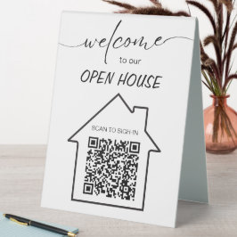 Real Anwesen Open House-Sign in QR-Code-Tabellensi Tischaufsteller