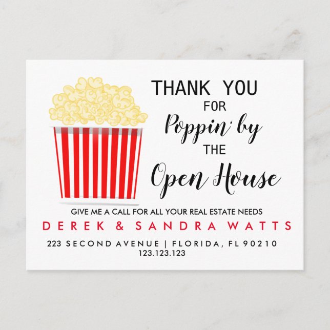 real Anwesen POPCORN Open House Announcement Pos Postkarte (Vorderseite)