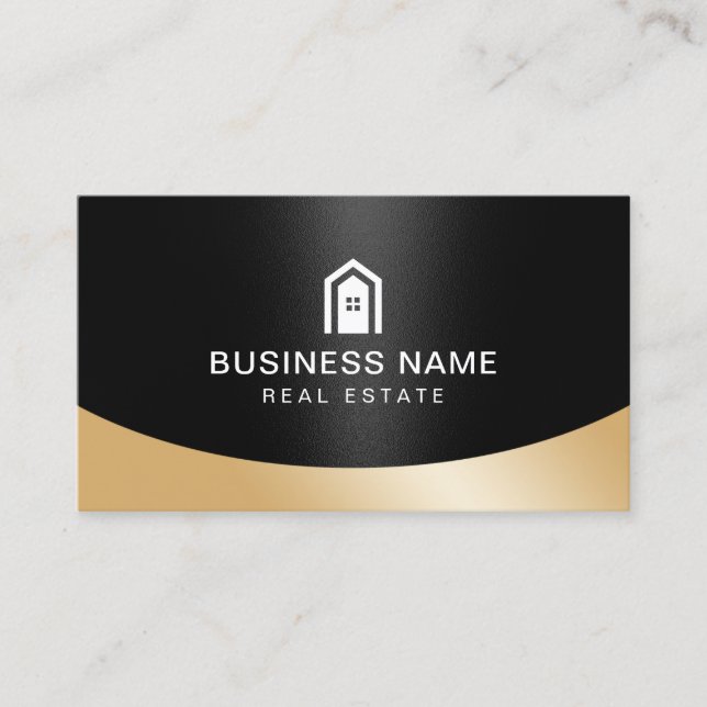 Real Anwesen Realtor Modern House Logo Black & Gol Visitenkarte (Vorderseite)