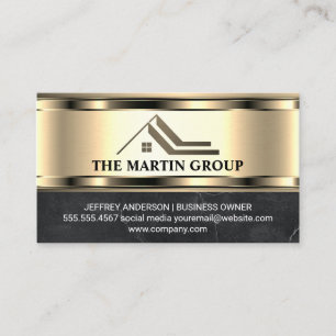 Real Anwesen Roof Logo   Metallisches Gold-Marmor Visitenkarte