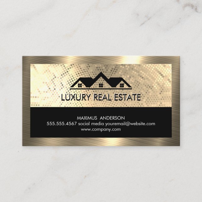 Real Anwesen Roof Top Gold Sequenzen und Border Visitenkarte (Vorderseite)