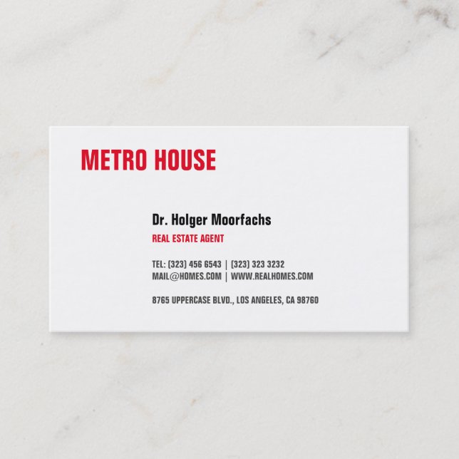 Real Anwesen schwarz und rot Visitenkarte (Vorderseite)