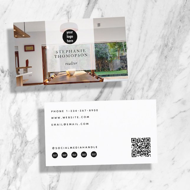 Real Anwesen Simple Foto Social Media QR-Logo Visitenkarte (Real Estate Simple Photo Social Media QR Code Logo Business Card)