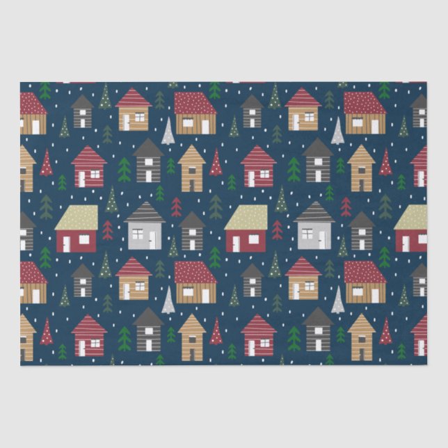 Real Anwesen Weihnachts-Haus Muster Blue Holiday Seidenpapier (Vorderseite)