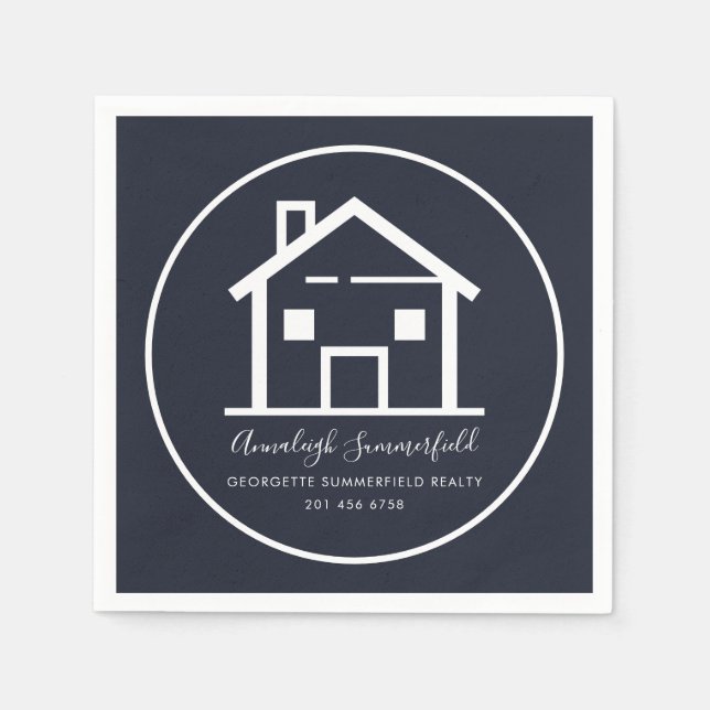 Real Anwesen White Navy Blue Business Paper Serviette (Vorderseite)