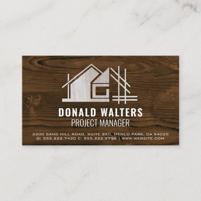 Real Anwesen Wood Logo | Blueprint Wood Visitenkarte (Vorderseite)