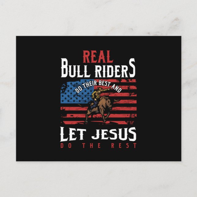 Real Bull Riders USA Flag Jesus Rodeo Cowboy Gift Postkarte (Vorderseite)