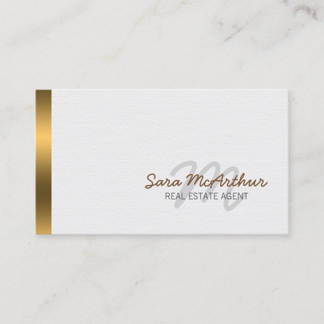 Real Estate Agent Faux Gold Monogram Visitenkarte (Vorderseite)