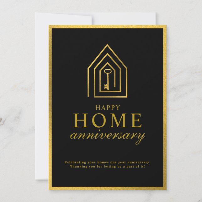 Real Estate Agent Happy Home Anniversary Gold Key Mitteilungskarte (Vorderseite)