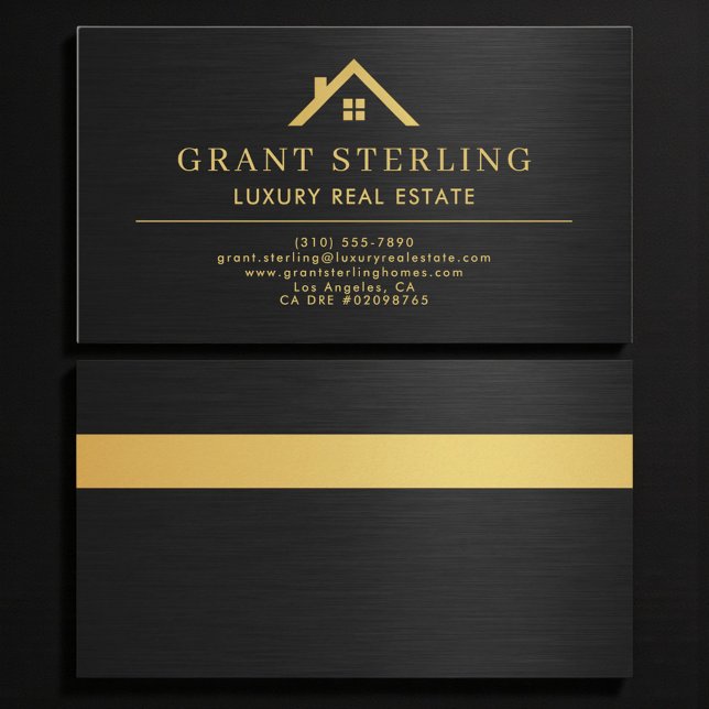 Real Estate Agent Metallic Black Gold  Visitenkarte (Von Creator hochgeladen)