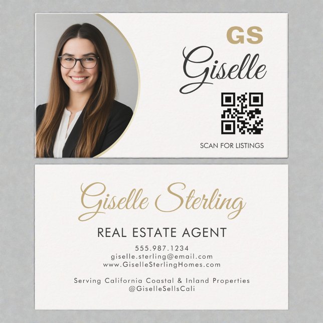 Real Estate Agent Neutral Gold Photo QR Code  Visitenkarte (Von Creator hochgeladen)