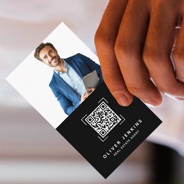 Real Estate Agent Photo QR Code Black and White Visitenkarte (Von Creator hochgeladen)