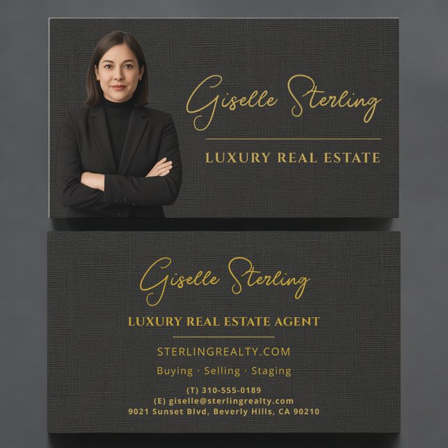 Real Estate Black Linen Luxury Professional Visitenkarte (Von Creator hochgeladen)
