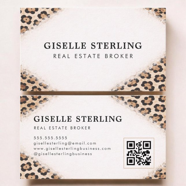 Real Estate Broker Cheetah Leopard Print QR Code Visitenkarte (Von Creator hochgeladen)