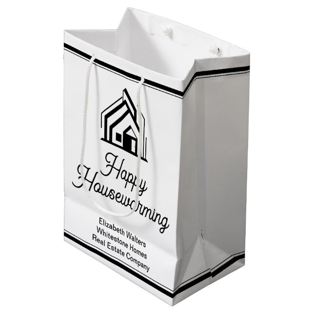 Real Estate Company Logo Custom Housewarming Mittlere Geschenktüte (Vorderseite Schrägansicht)