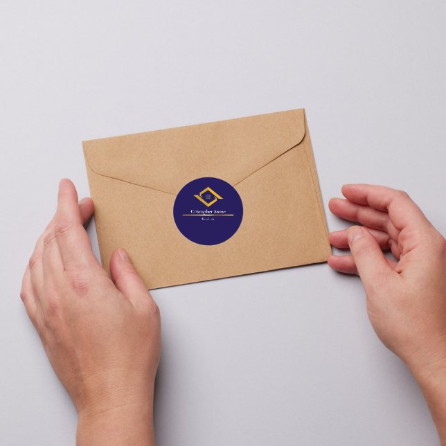 Real Estate Navy Blue House Logo Modern Realtor Runder Aufkleber (Real Estate Navy Blue House Logo Modern Realtor Classic Round Sticker
)