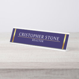 Real Estate Navy Blue House Logo Modern Realtor Schreibtischnamensplakette