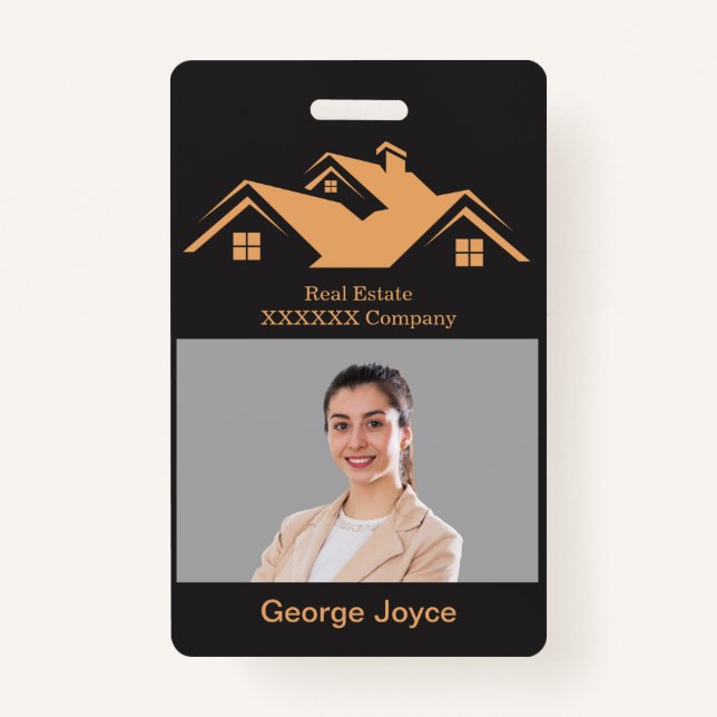Real Estate Promotional Black & Gold Name Tag  Ausweis (Vorderseite)