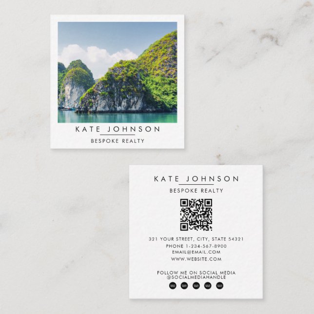 Real Estate Realtor Agent Photo QR Code Quadratische Visitenkarte (Vorne/Hinten)