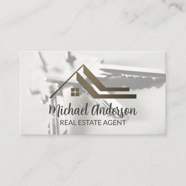 Real Estate Roof Logo | House Keys Visitenkarte (Vorderseite)