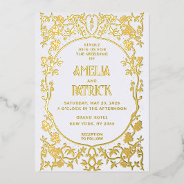 Real Foil Art Nouveau Floral Wedding Folieneinladung