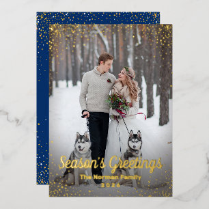 Real Foil Blue Gold Weihnachts Foto Weihnachtskart Folieneinladung