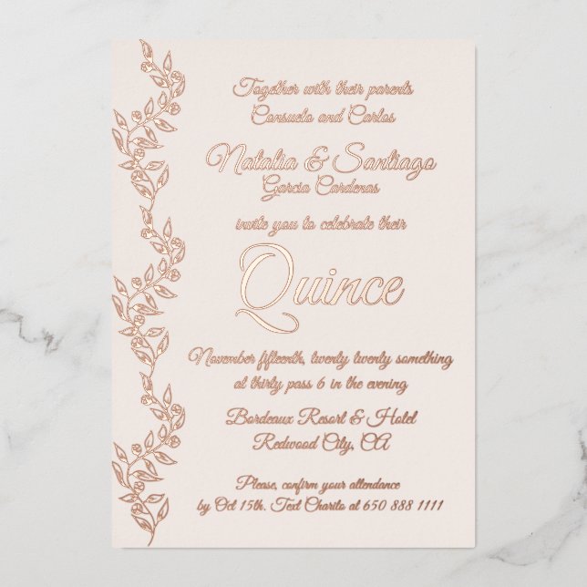 Real Foil Champagne Pink Twins Ruhige Einladung (Vorderseite)