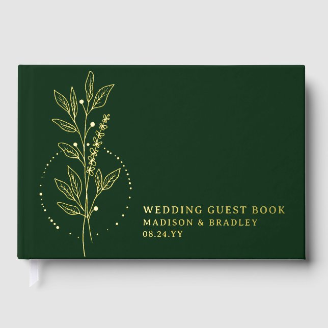 Real Foil Elegante Green Boho Blumenhochzeit Gästebuch (Vorderseite)