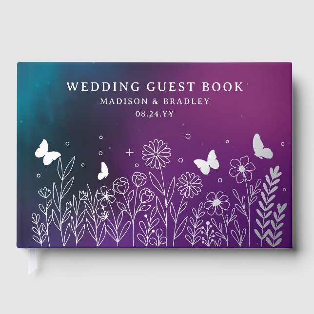 Real Foil Elegante Lila Aquamarine Hochzeit Gästebuch (Vorderseite)