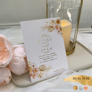Real Foil Elegante Peach, Blush, Champagner Hochze Folieneinladung