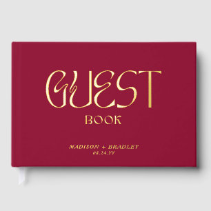 Real Foil Elegante Red Calligraphy Script Wedding Gästebuch