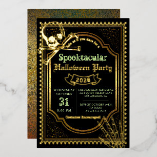 Real Foil Gothic Black Gold Skull Halloween-Party Folieneinladung