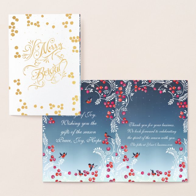 Real Foil Holly Berries & Blätter Business Holiday Folienkarte (Anzeige)