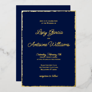 Real Foil Luxe Gold Edge Navy Blue Einladung