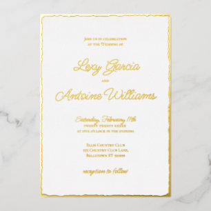 Real Foil Luxe Gold Edge White Wedding Einladung