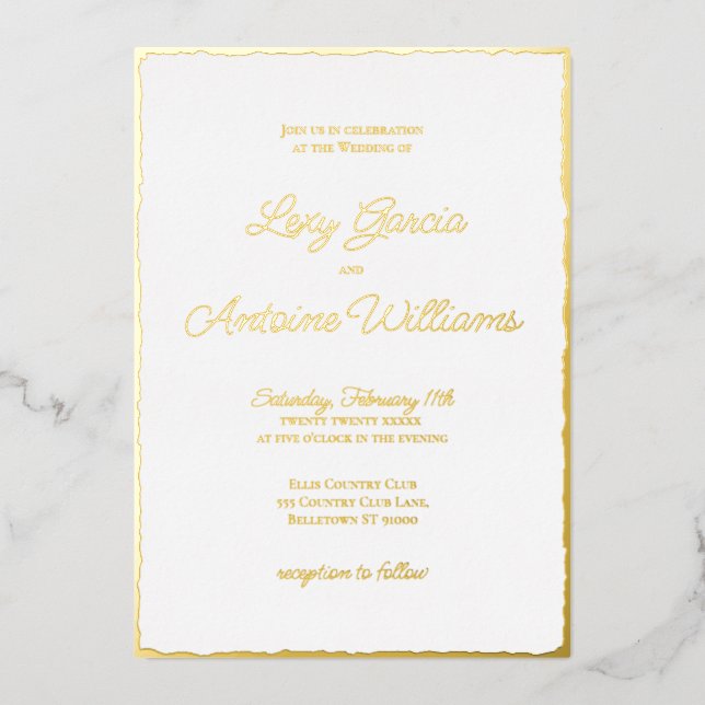 Real Foil Luxe Gold Edge White Wedding Einladung (Vorderseite)
