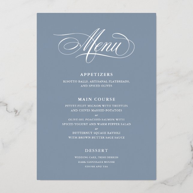 Real Foil Mariage Menu Classic Script Calligraphie (Devant)