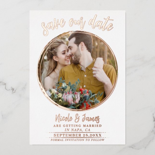 Real Foil Modern Save the Date Foto Wedding Folieneinladung (Vorderseite)