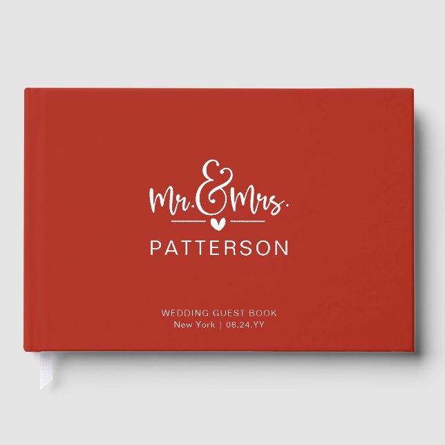 Real Foil Mr. & Mrs. Personalisiert Name Red Weddi Gästebuch (Vorderseite)