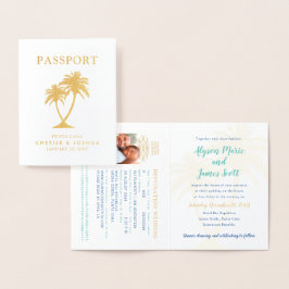 Real Foil Palm Tree Passport Hochzeit Folienkarte