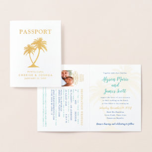 Real Foil Palm Tree Passport Hochzeit Folienkarte