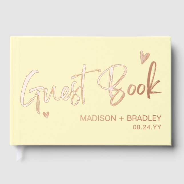 Real Foil Rose Gold Calligraphy Script Wedding Gästebuch (Vorderseite)