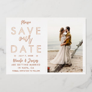Real Foil Rose Gold Save the Date Foto Verlobung Folieneinladung