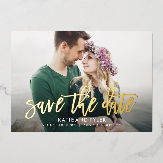 REAL-FOIL-Save the Date-Karte mit Pinselspitze Folieneinladung (Vorderseite)
