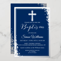 Real Foil Silver Glitzer Navy Blue Boy Taufe