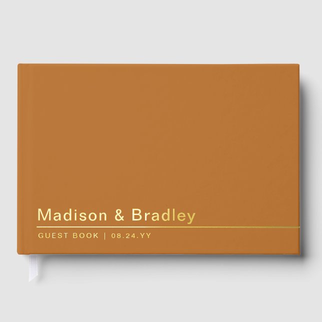 Real Foil Simple Modern Gold Script Hochzeit Gästebuch (Vorderseite)